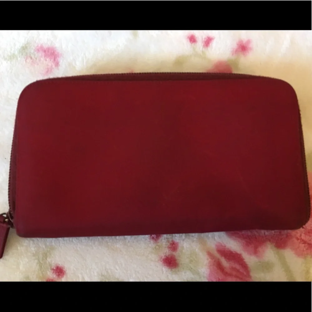 Prada Red Zip-Around Wallet with Gold Logo